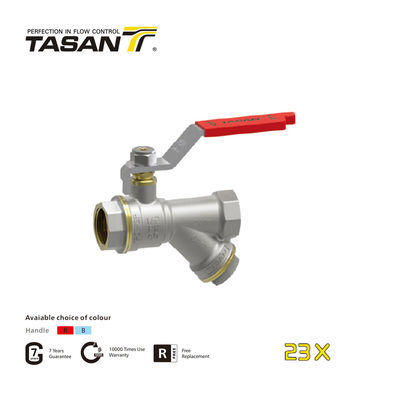 16bar 232Psi ब्रास थ्री वे बॉल वाल्व विद स्ट्रेनर 1/2''~1'' 23X